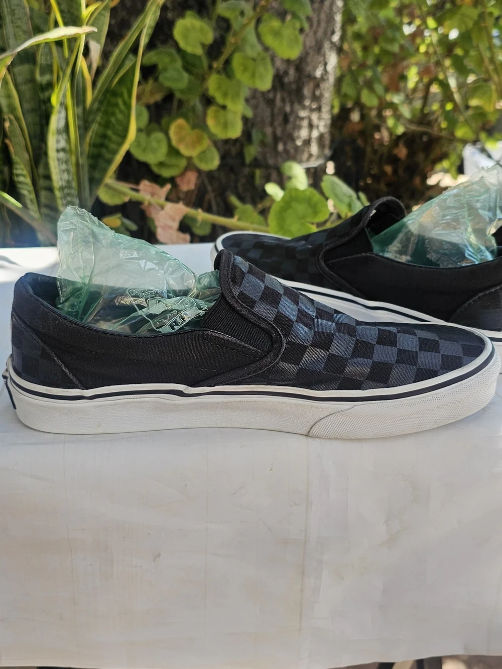 Vans Men’s Classic Slip-On Checkerboard Sneakers in Black